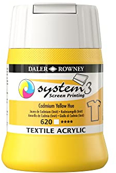 Daler-Rowney System3 Textile Acrylic Screen Printing Ink, Plastic Pot, 8.45oz - 250 ml, Cadmium Yellow Hue