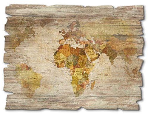 ARTland Wanddeko Bild aus Holz Holzbild vintage Deko 40x30 cm Querformat Weltkarte Kontinente Welt Erde Karte Vintage T9NI