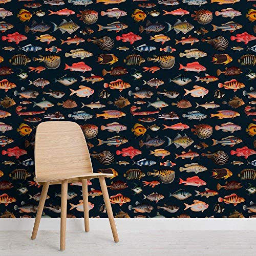 Bunte Fisch-Kuriositäten-Muster-Tapete Wand-Quadrat-Fototapete 3D-Abziehbilder Fresko-Büro-Hauptdekoration