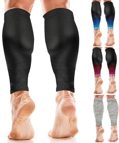 aZengear Mangas de Compresión para Pantorrillas Hombres y Mujeres, Medias Compresivas, Calcetines de Soporte para Deporte, Correr (Negro L/XL)