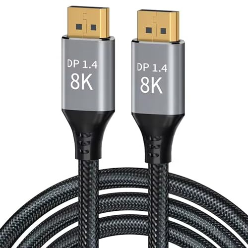 CableDeconn Câble DisplayPort 10 m 33FT 8K 1.4 8K @ 60 Hz 4K @ 144 Hz haute vitesse HDCP 3D avec 32,4 Gbit/s Câble DP vers DP fin et flexible