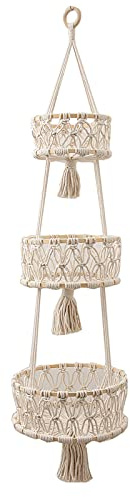 Felenny Hanging Fruit Basket, 3-tier Tassel Kitchen Hanging Fruit Baskets Storage Basket for Fruit Vegetable Storage