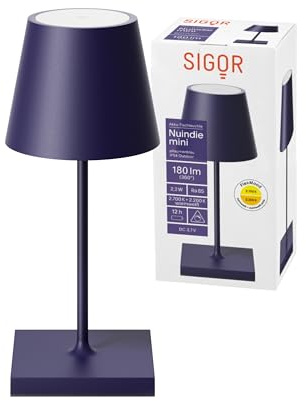 SIGOR Nuindie 1.0 mini LED Akku-Tischlampe, pflaumenblau | Dimmbar • Indoor & Outdoor • IP54 • 25 cm • Easy Connect • 12 h Leuchtdauer