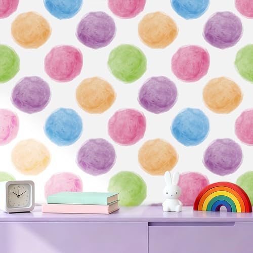 ReWallpaper 44.5cm X 7m Fototapete Kinderzimmer Mädchen Punkte Wand Tapeten Selbstklebende Klebefolie Kinder Selbstklebende Folie für Möbel mit Motiv Bunt Wandtapete Badezimmer Wasserfest Wandfolie