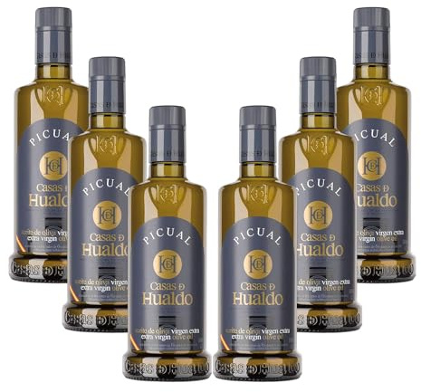 CASAS DE HUALDO Aceite de Oliva Virgen Extra, Variedad Picual. Pack de 6 botellas de 500ml