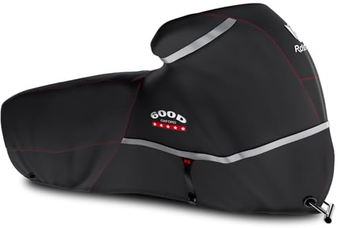 Rosefray Motorradabdeckung, 600D, strapazierfähig, für alle Jahreszeiten, universal, wetterfest, Sonnenschutz, Outdoor-Schutz, langlebig, reflektierend, 243,8 cm, XXL, Schwarz
