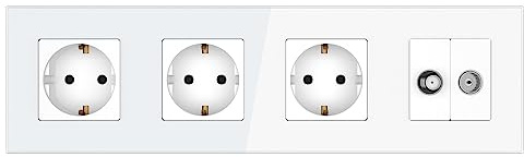 PULSAR Sat Kabel Dose/3x Steckdose Unterputz Glas Weiß 4-Fach Antennendose | Sat Kabel Dose mit 3x Steckdose Unterputz 4-Fach Glas Weiß für Kabelfernsehen Satelliten, Antennendose Anschlussdose