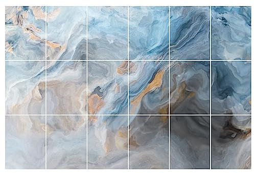 GRAZDesign Fliesenaufkleber Bad & Küche | 15x20cm - 18 Stück | Marmor blau mit gold | wasserfeste selbstklebende Klebefliesen Fliesenfolie 90x60cm