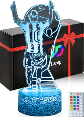 DAHEYMA Fußballer Torjubel 3D Lampe Illusion,Nr.10 argentinischer Fußballspieler zeigt mit den Händen zum Himmel,16 Farben mit Fernbedienung dimmbares Nachtlichter Stimmungslichter