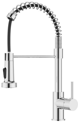 FORIOUS Rubinetto Lavello Cucina, Miscelatore Cucina con Doccetta Estraibile, Acciaio Inossidabile, Rotazione a 360°e Doppia Funzione Di Spruzzo, Cromo Lucido
