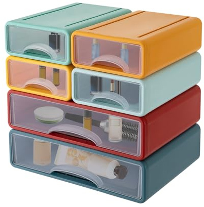 Schreibtisch Organizer mit 6 Schubladen Kunststoff Büro Aufbewahrungsbox 34 * 25 * 33cm Mini Make up Organizer Kunststoffschubladen für Büro Zuhause (Bunt)