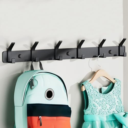 QMAHA Coat Hooks Wall Mounted, Heavy Duty Coat Racks With 6 Hooks, Modern Hanger Rack for Hanging, Rustproof Clothes Hooks for Bedroom Office Entryway (Black)