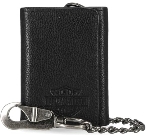 Harley-Davidson Men's Bar & Shield Core Pebble Chain Tri-Fold Wallet, Black