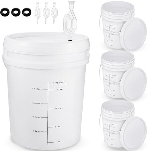 Ziliny 4 Pcs White 2 Gallon Fermentation Bucket for Fermented Beverage