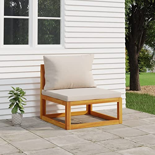 Rantry Garten-Mittelsofa mit Hellgrauen Kissen Massivholz Akazie Sofa Gartensofa Modular Sofa Lounge Einzelsofa Loungesofa Möbel Gartenmöbel Gartensessel Garten Lounge