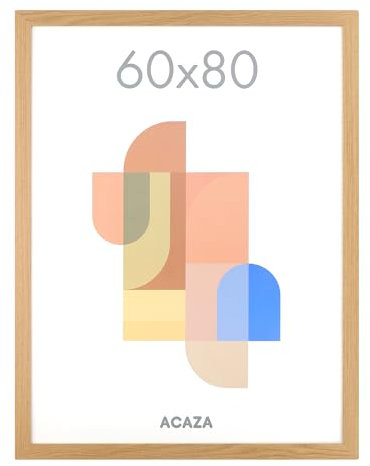 ACAZA Cadre Photo 60 x 80 cm, En Bois MDF et Verre Acrylic, Pour Photos, Posters et Puzzles, Décoration Murale, Portrait et Paysage, Chêne Chaleureuse