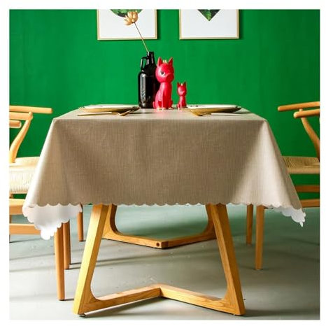 Epinki Tischtuch, Khaki Tischdecken Einfarbig Gewellter Rand PVC, Lotuseffekt Tischwäsche Hochzeit Garten Zimmer Tischdekoration für Küche, Esstisch, Couchtisch, Parteien, 140x260CM