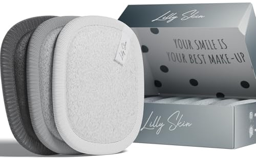 Pads Démaquillants Lavables et Réutilisables Lilly Skin - Lingettes Carrées Microfibres Nettoyantes et Exfoliantes pour la Peau du Visage - Boîte de 7 Pads en Tissu Simili Coton (Rainbow Gris, Normal)