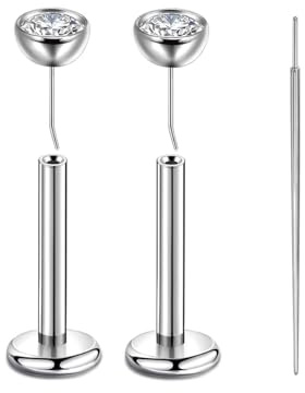 Lantine Labret Piercing 16g (1.2mm) – G23 Titan Pin mit 3mm Zirkonia – 6mm, 8mm, 10mm, 12mm Stablänge – für Helix, Tragus, Cartilage, Monroe, Lippenpiercing – Push-In ohne Gewinde, inkl. Einführhilfe