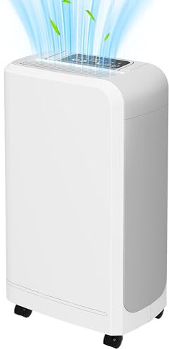 HOMCOM Deshumidificador Eléctrico 12L/día Depósito de Agua 2,5L Deshumidificador Silencioso hasta 13-18m² con Ruedas Temporizador de 24 Horas Pantalla Digital de Humedad y Asa para Dormitorio Blanco