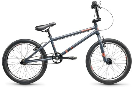 S'COOL XtriX BMX 20 Zoll - 1 Gang Kinder BMX ab 6 Jahre BZW. 122 cm - 1 Gang - für Tricks & Stunts, mit Axle Pegs & V-Brakes (Grau/Orange)