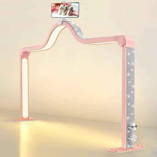 Kalolary Rose 32 Zoll Kosmetik Lampe für Wimpern, 3000K-6000K Einstellbare Helligkeit LED Wimpern Lampe mit Telefonhalter für Make-up, Nägel, Gesichtsbehandlung und Tätowierung