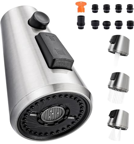 ALEASHA Pull Down Spray Head for Kitchen Faucet,3-Function Sink Spray Nozzle with 9 Adapters,Kitchen Faucet Head Replacement Compatible with Moen,American Standard Faucets,Brushed Nickel