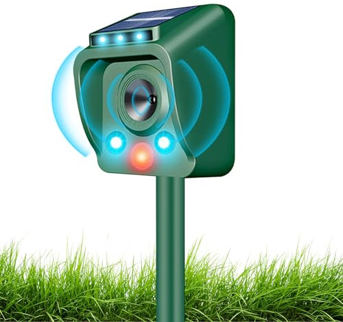 Katzenschreck Ultraschall Solar Tiervertreiber, Katzenschreck für Garten wasserdichte, Marderschreck mit Bewegungssensor und Blinklichter bis zu 8m Reichweite Wirksam Gegen Katzen, Hunde, Vögel