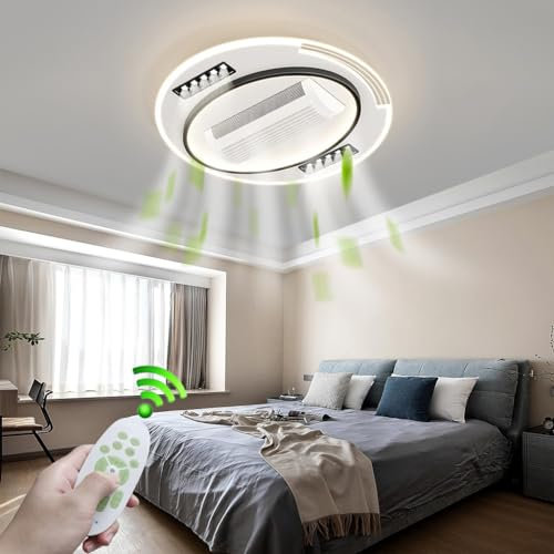Ventiladores de techo de perfil bajo con luces Ventilador de techo empotrado de 100 cm con luz LED blanca con control remoto Iluminación de techo Ventiladores de techo sin aspas regulables de forma