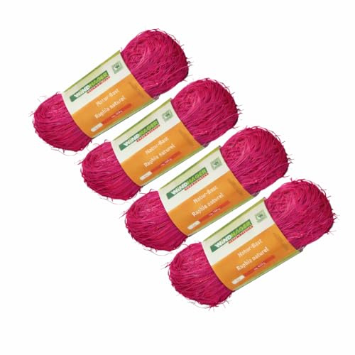 sopomarkt24 Naturbast 600 g (4x150) Reine Naturfaser Bastband in Pink, Witterungsbeständig, Biologisch Abbaubar, Ideal zum Basteln, Dekorieren & Verpacken im Haus & Garten