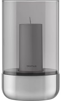 blomus Windlicht -Calma- Edelstahl matt, Glas Smoke | Größe M | Für stimmungsvolles Kerzenlicht; Maße 12 x 12 x 20,3 cm