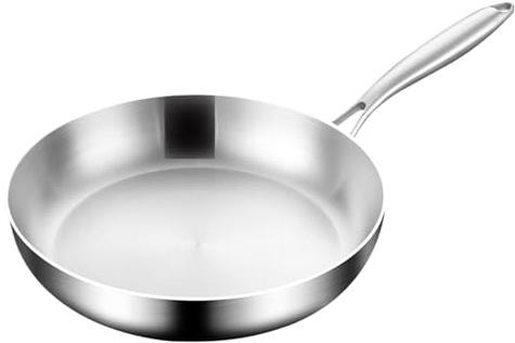 Ceprznvey Cooking Pan, Bratpfanne, klein, Edelstahl, Induktion, Kochgeschirr mit Griff für Pfannkuchen, Steak, Home Kitchen Meal Prep, 24 x 24 cm, 860 g