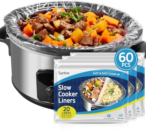 Syntus Crock Pot Liners, 60 unidades de 13 x 21 pulgadas, forros de olla de cocción lenta de tamaño grande para ollas de 3 a 8 cuartos de galón, bolsas de cocina desechables adecuadas para ollas