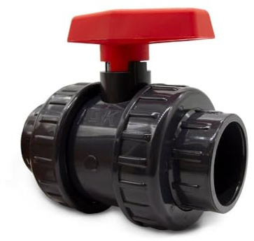 PVC 2-Wege-Kugelhahn AK I 2 x Klebemuffe 50 mm I EPDM-O-Ringe I PN 16 grau, rot