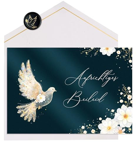 Joli Coon Papeterie Trauerkarte STARDUST - Premium Trauerkarte mit FinePaper Umschlag und echtem Wachssiegel - Karte Aufrichtiges Beileid - 17 x 11,5 cm