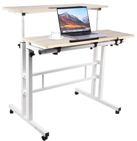 Belfoyer Table Informatique Bureau,Bureau Gamer Gaming Informatique,Bureaus Pliable Portable,avec châssis Principal,Travail Debout à Hauteur Facilement Réglable (80x60x115cm Érable Blanc)