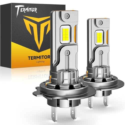 Termitor Upgraded H7 H7LL Light Bulbs, 70,000LM Insane Brightness, Real 1:1 Halogen Mini Size H7 Fog Lights, 6500K White with Ultra-Bright LED Chips, Plug and Play, Pack of 2