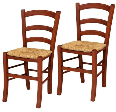 VIRSUS Set 2 Sedie Paesana in Legno con Seduta in Paglia, Misura 43x42x86 cm, Sedia Tradizionale Robusta, per Casa, Cucina, Agriturismo, Ristorante, Made in Italy (Noce Scuro)