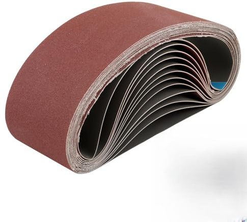 Set von 12 Schleifbändern 75 x 533 mm für Bandschleifer – Mischung aus 80/120/150 Körnung für Holz, Metall und Kunststoff – Hochwertige Aluminiumoxid-Bänder