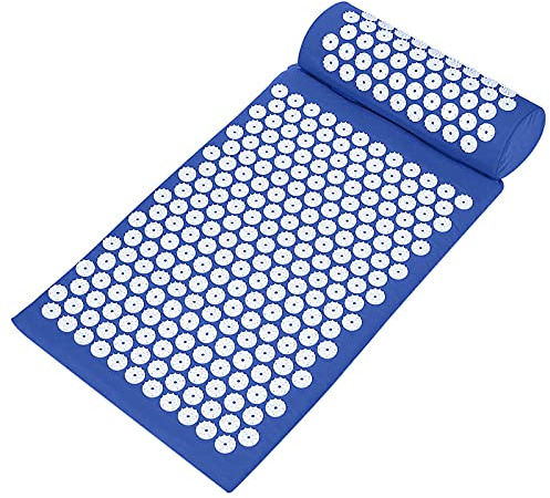 Fyearfly Juego de colchoneta de masaje de acupresión y almohada para aliviar el estrés, reducción del dolor, yoga