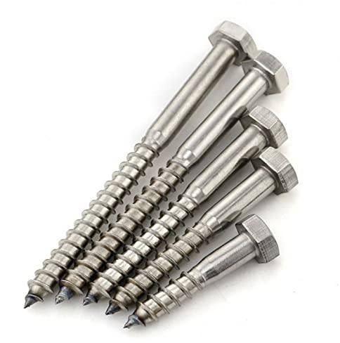 MultiScrew M6 (6mm) A2 Stainless Coach Screw Hex Hexagon Head Wood Screws Lag Bolt DIN 571 - Corrosion Resistant Timber Screw (10, M6 x 45mm)
