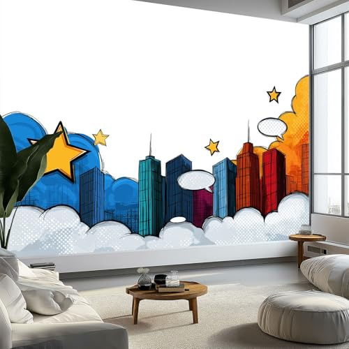 Fotomurales Horizonte De La Ciudad Abstracto Papel pintado mural 200 x 140 cm tejido no tejido, Arte Papel tapiz mural Color Claro Moderna Decoración De Pared Sala Oficina Salón
