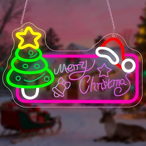 Merry Christmas Cartel de Neón para Decoración de Pared, árbol de Navidad, Cartel iluminado para Bar, Hombre, Cueva, Club, Fiesta, Habitación, Ventana, Dormitorio, Decoración, Regalo para y Niñas