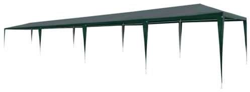 Tente de réception 3 x 12 m en polyéthylène vert, chapiteau imperméable résistant aux UV avec cadre en acier robuste, grand auvent d'extérieur pour fêtes et événements de jardin, 3 x 12 x 2,55 m