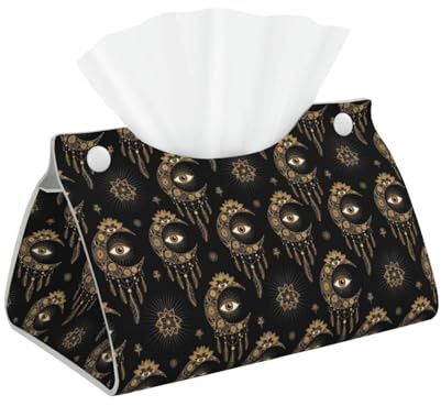VAFZASC Leather Tissue Box Cover Decorative for Rectangular Tissue Box Cover Holder Mandala Boho Eyes Crescent Moon Sun Dream Catcher for Home Office Car Decor