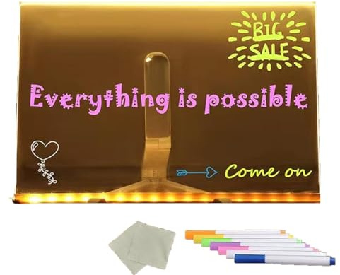 Tableau lumineux LED pour enfants créatifs - Transparent - Avec fonctionnement USB - Plaque de bricolage - Messages lumineux - C - 30 x 20 cm