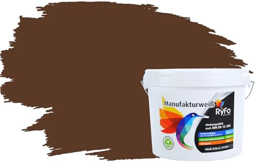 RyFo Colors Bunte Wandfarbe Manufakturweiß Nussbraun 3l - weitere Grau Farbtöne und Größen erhältlich, Deckkraft Klasse 1, Nassabrieb Klasse 1