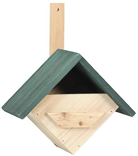 Fågelhus 4 st 24 x 16 x 30 cm, gran, väderbeständig nestlåda och foderhus för trädgård, balkong, terrass, hängande stående, naturträ, fågelvilla med grönt tak som vildfågel, inkubator och dekoration