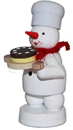 Rudolphs Schatzkiste Winterdekoration Schneemann mit Torte Höhe 8cm NEU Schnee Eismann Winterfigur Winterdekoration Figur Holz Seiffen Erzgebirge Holz Dekoration Weihnachten