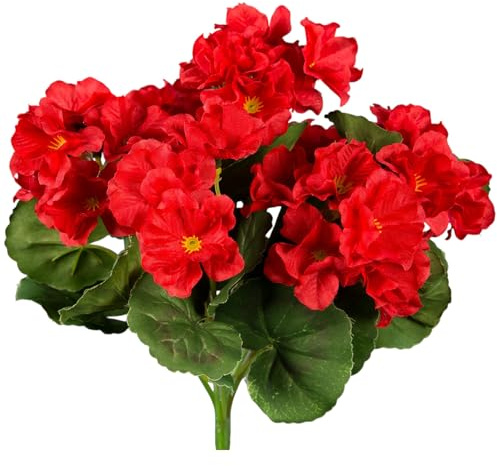 Seidenblumen Roß Geranie 26cm rot ZF ohne Topf, Kunstpflanzen Kunstblumen künstliche Blumen Geranien Pflanzen Pelargonium, Home Decoration unechte Zimmerpflanzen, Deko Kunst Blüten wie echt
